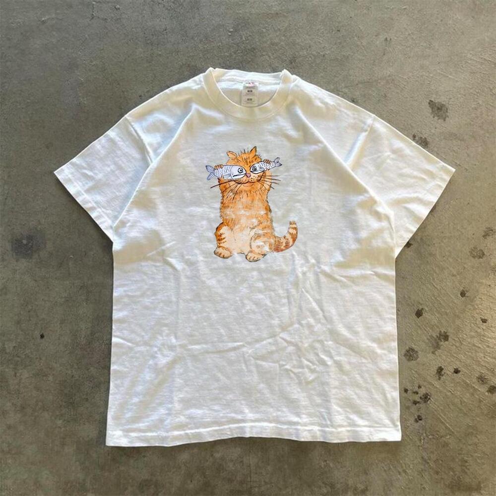 White Orange Cat Shirt